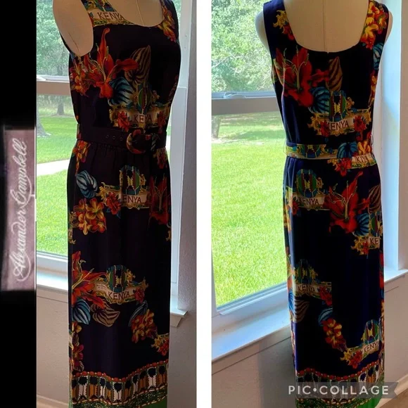 African Kenya Dress w/Button Side Slit, Blue Multi-Color, Alexander Campbell, 8 - Picture 13 of 13